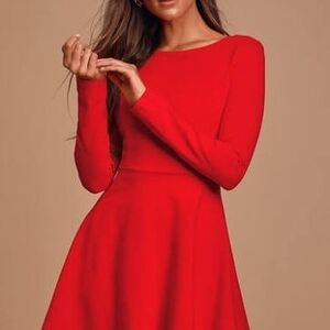 Lulu's Vibrant Red Long Sleeve Dress